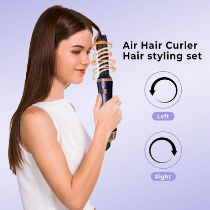 UMIGA multi head hot air styler with six detachable brush attachments laid out neatly.