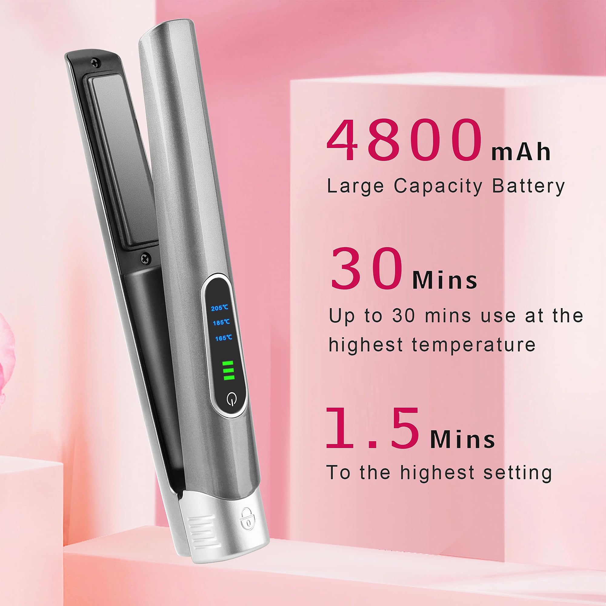 DESIPESI 2-in-1 portable mini flat iron being used for quick outdoor hair touch-ups showing cordless convenience