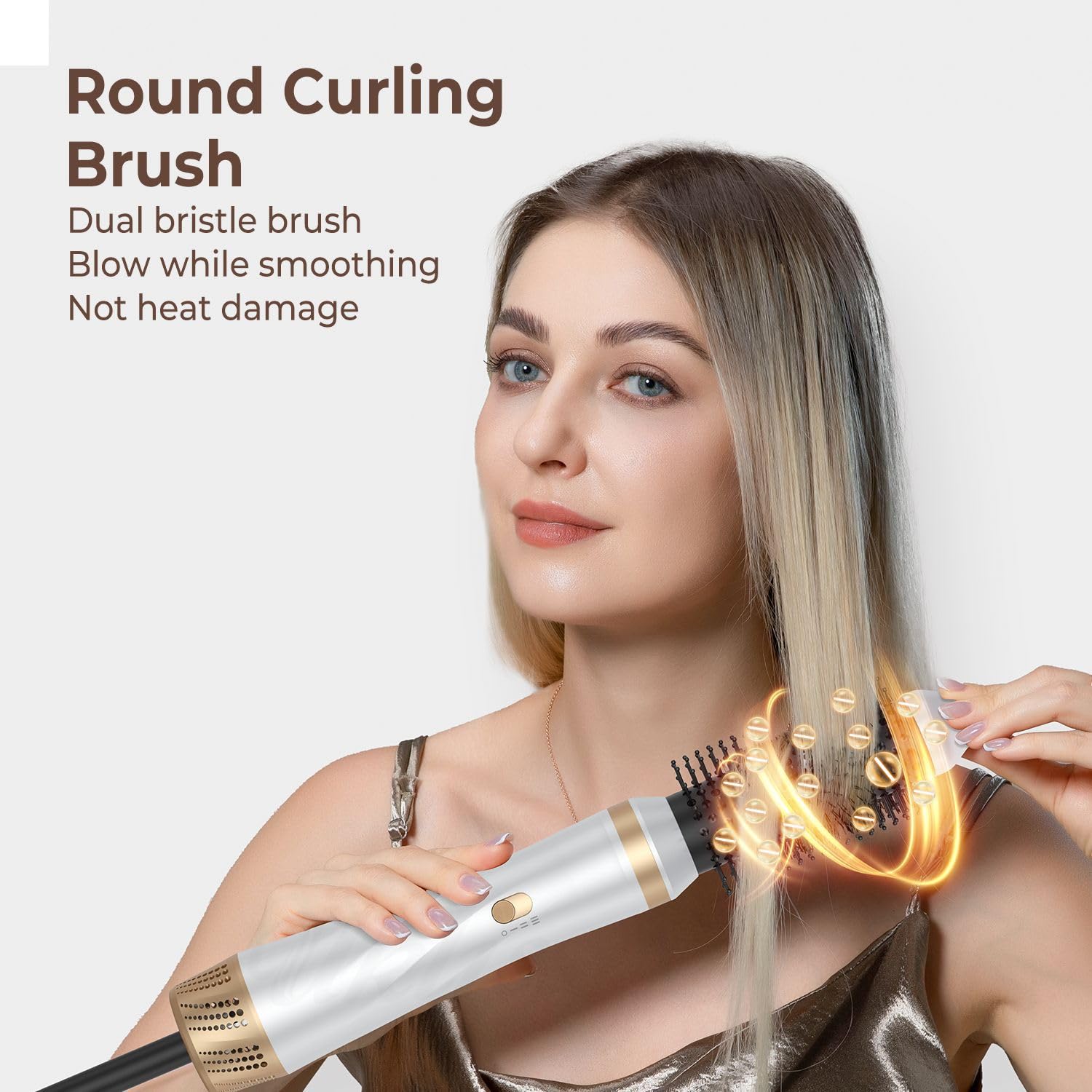 Auto wrap curling iron attachments displaying the directional arrows for creating symmetrical beach waves and bouncy volume.