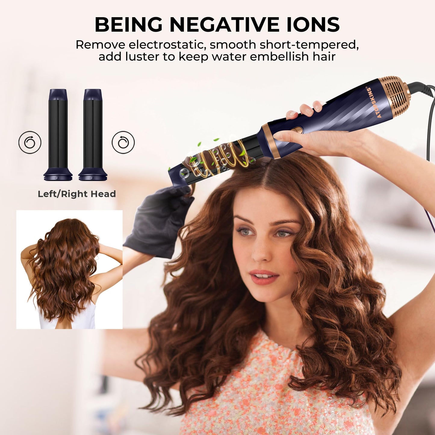 Close-up view of the negative ion blow dryer brush head illustrating the high-quality detangling bristles.