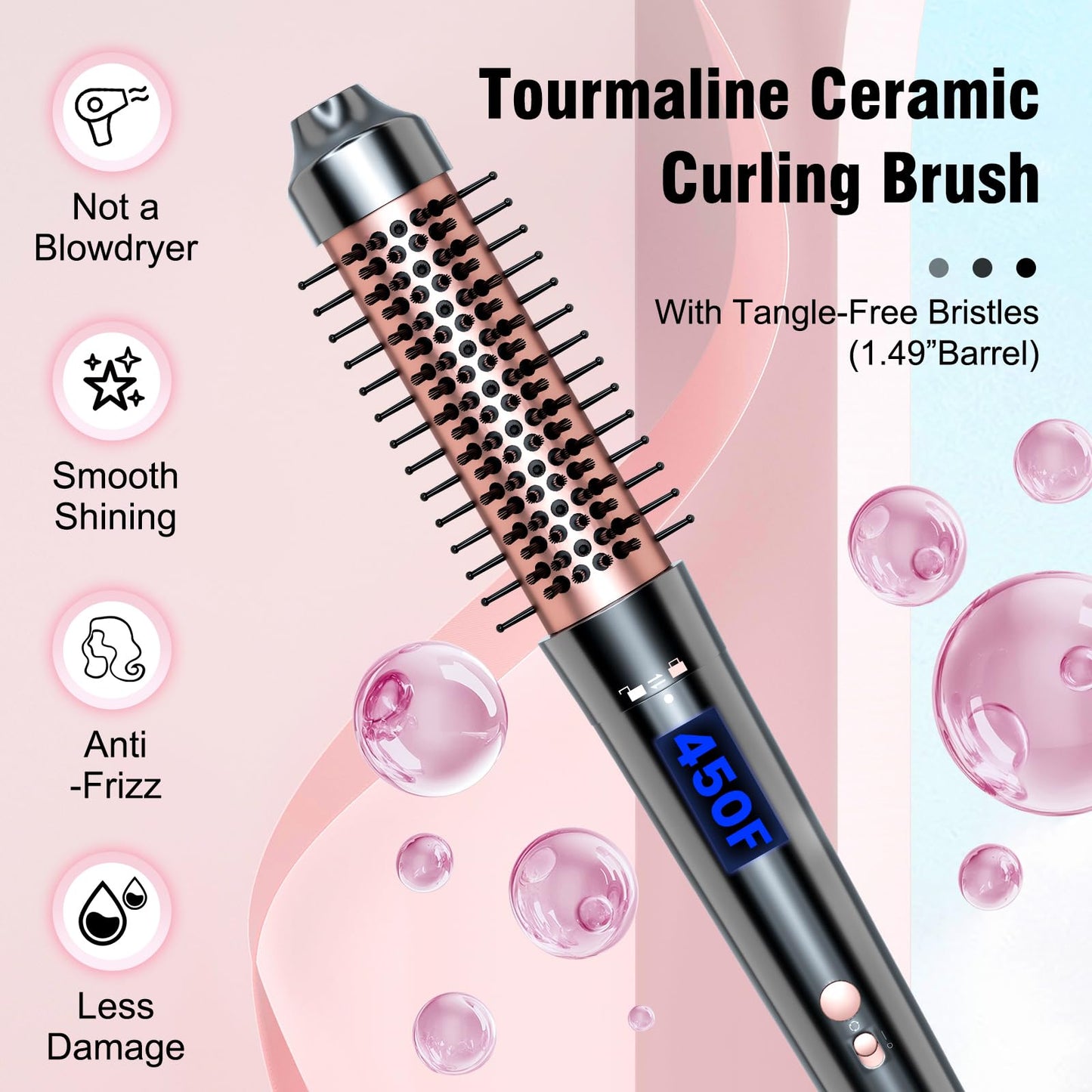 Bo'laiya thermal curling brush attachment highlighting the long heat-resistant bristles for volumizing.