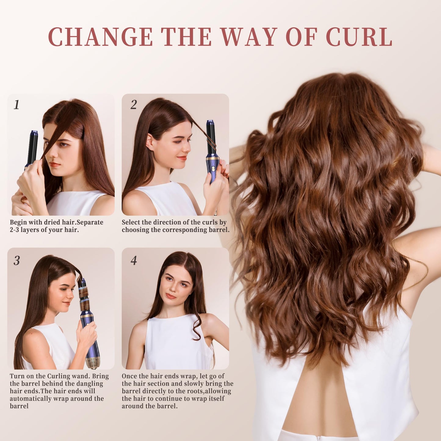 Side view of the ceramic coated volumizing brush attachment designed for smoothing out stubborn frizz.