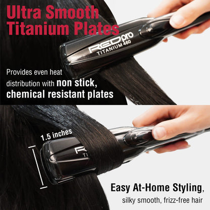 RED Pro 460 degree Fahrenheit flat iron lifestyle view displaying sleek matte black ergonomic handle