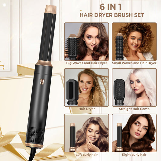 Yitrust ionic hot air brush showcasing the left and right autowrap curling wand attachments for bouncy curls.