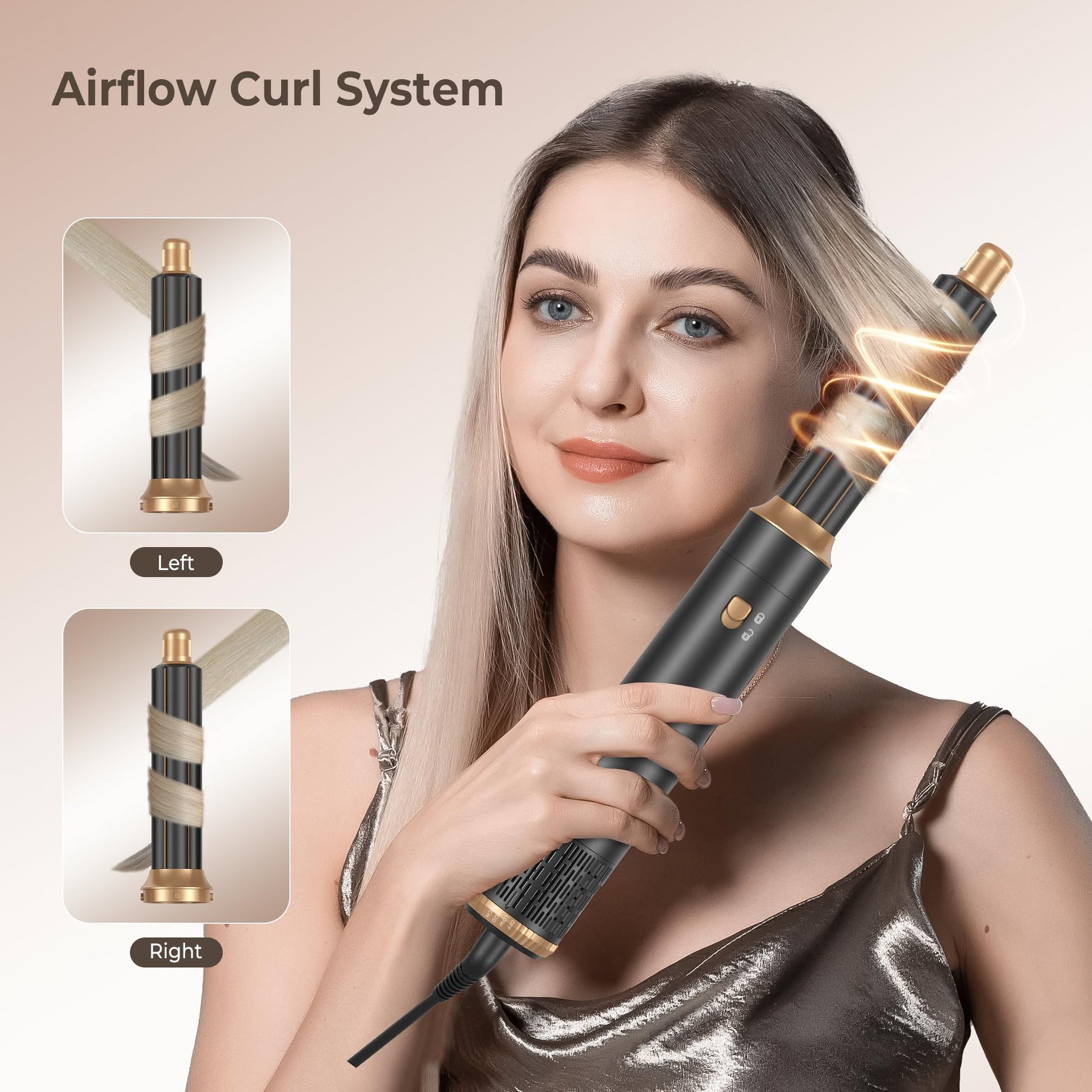Yitrust professional air styler demonstrating the ceramic straightening brush attachment for sleek hair styling.