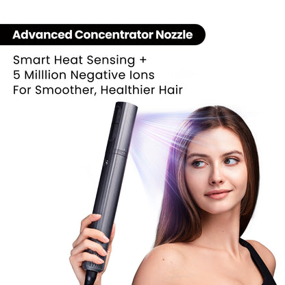 GLAMUP volumizer and round brush attachments arranged neatly next to the hot air styler.
