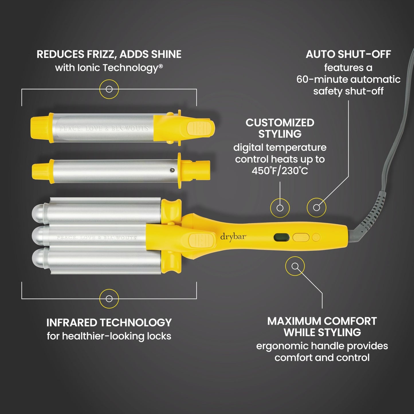 Drybar 1 inch hair curling wand barrel attachment close up for defined curls