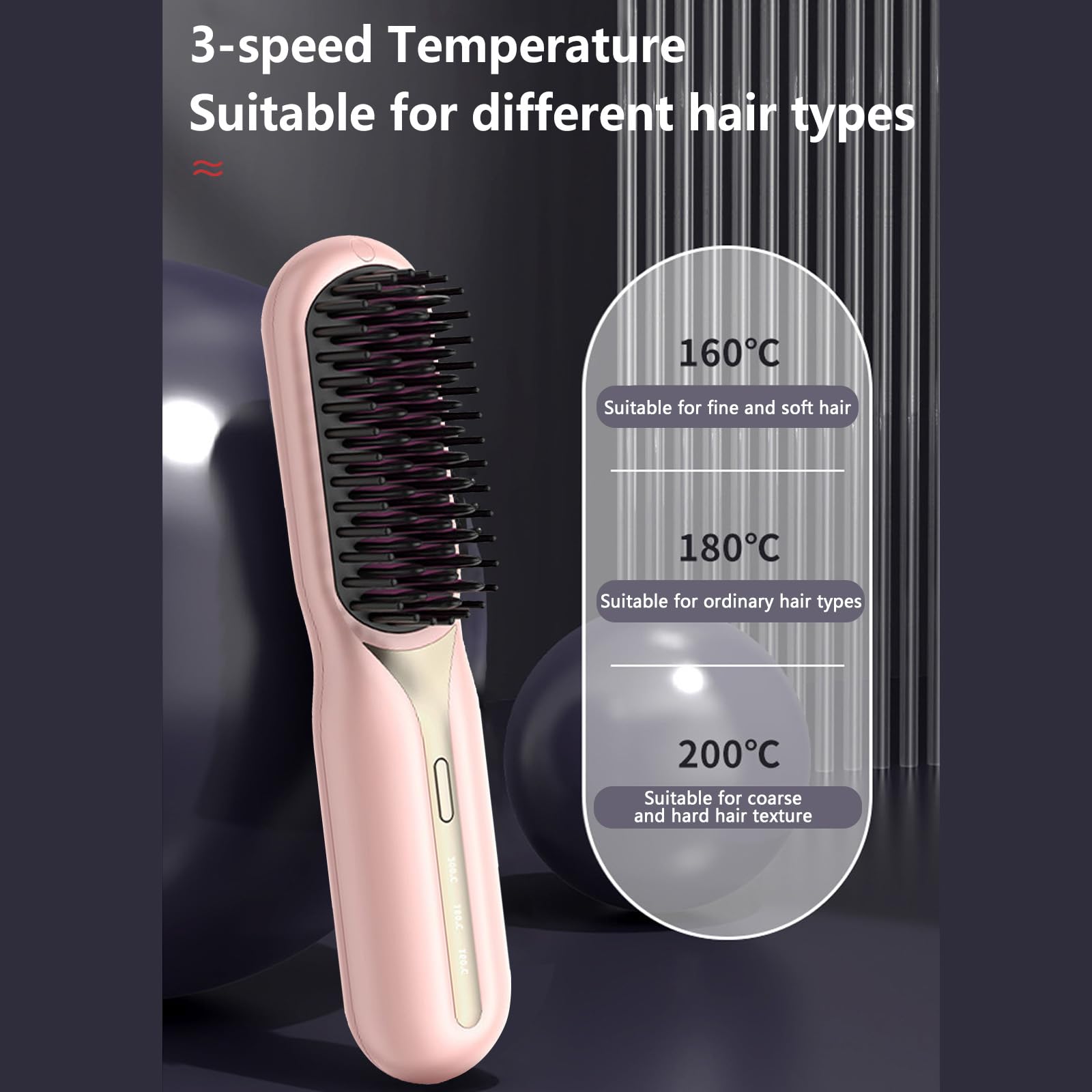 Bewinner rechargeable wireless hot brush demonstrating the anti scald protective bristles.