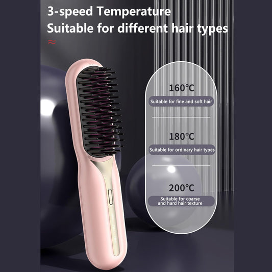 Bewinner rechargeable wireless hot brush demonstrating the anti scald protective bristles.