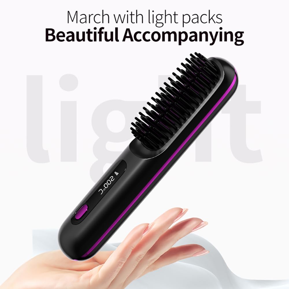 Side profile of the portable ionic hair straightener comb highlighting the compact ergonomic handle.