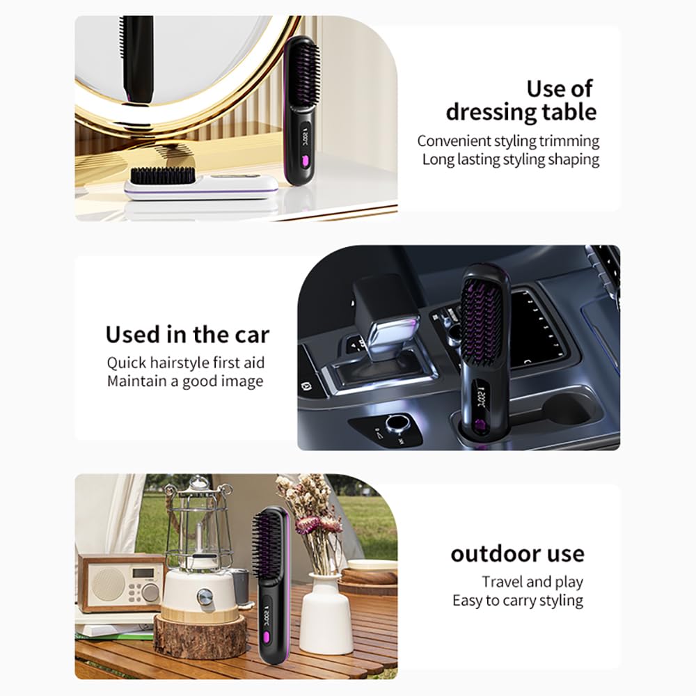 The two in four straightener and curler brush displaying the three distinct temperature control buttons.