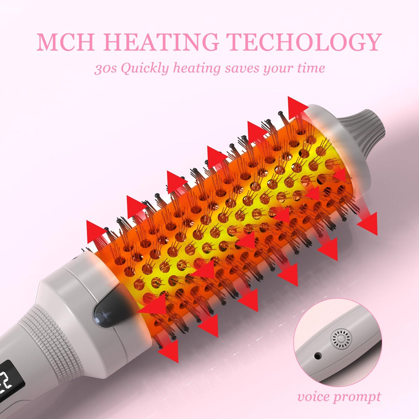 Close up of the cool touch tip and nylon bristles on the K&K heated curling brush