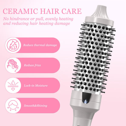 Ergonomic handle and swivel cord attachment of the silver K&K hair styler brush