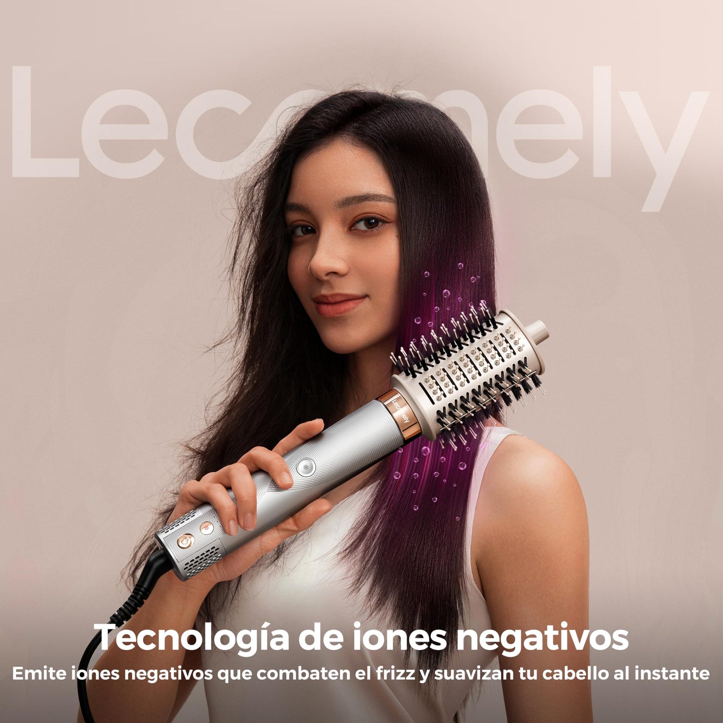 Premium silver multi-styler device highlighting the temperature and airflow speed control buttons.