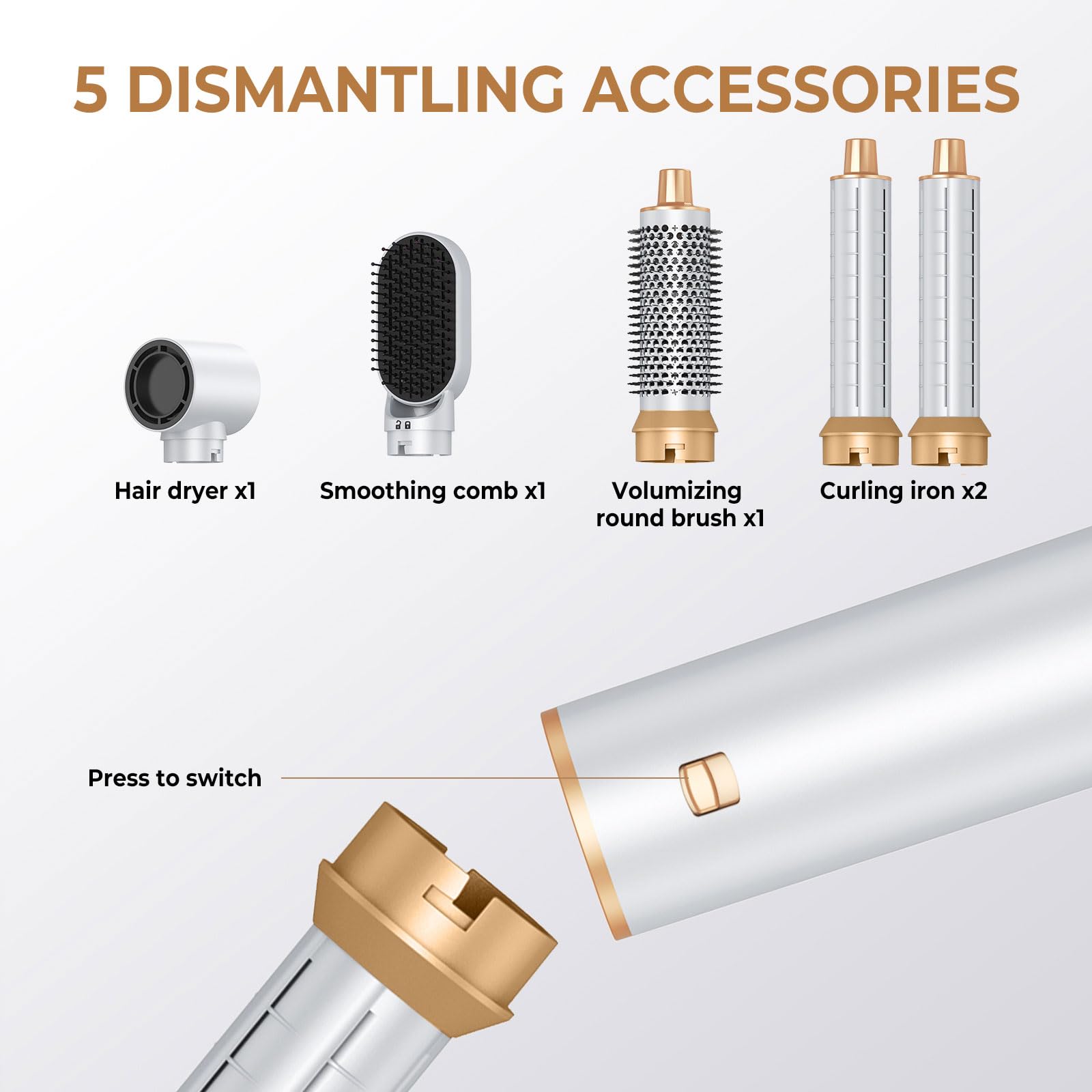 Authentic Yitrust USA imported five in one hair styling tool kit with all accessories arranged neatly.