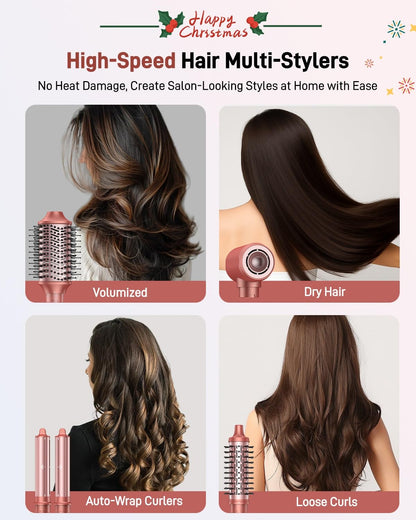 Hittiona high speed blow dryer brush showing five interchangeable attachments