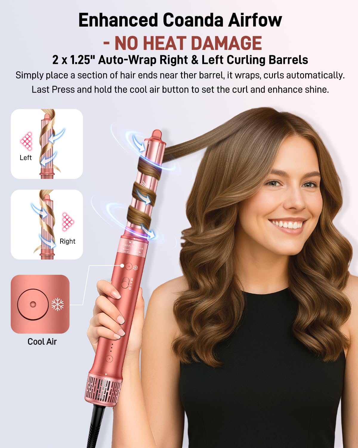 Close up view of the Hittiona ionic hair styler air curler attachment