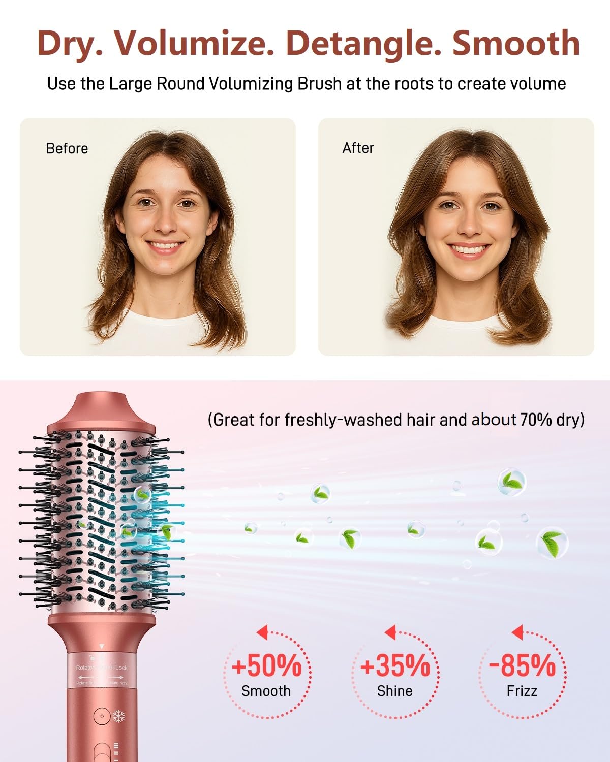 Hittiona multi styler volumizing round brush head for salon blowouts