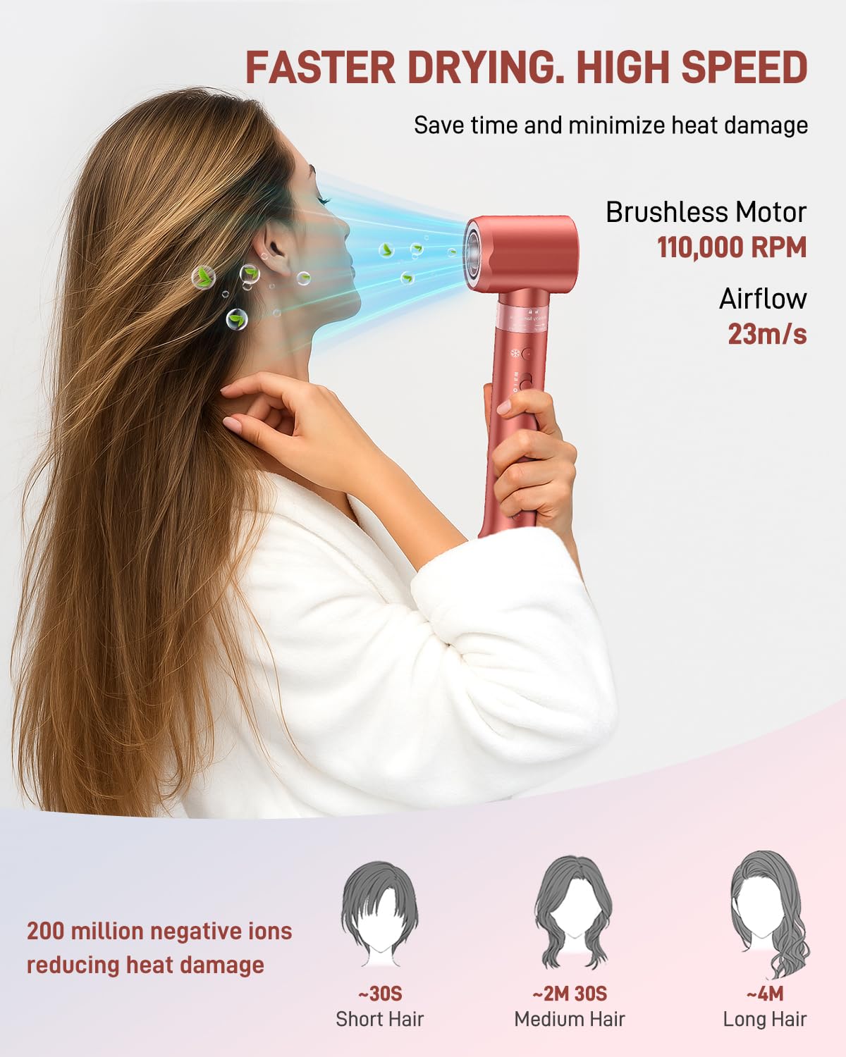 Ergonomic handle and airflow control buttons of the Hittiona hair dryer brush