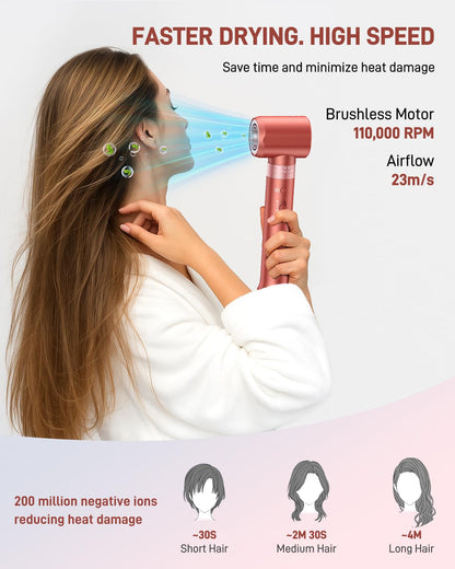 Ergonomic handle and airflow control buttons of the Hittiona hair dryer brush