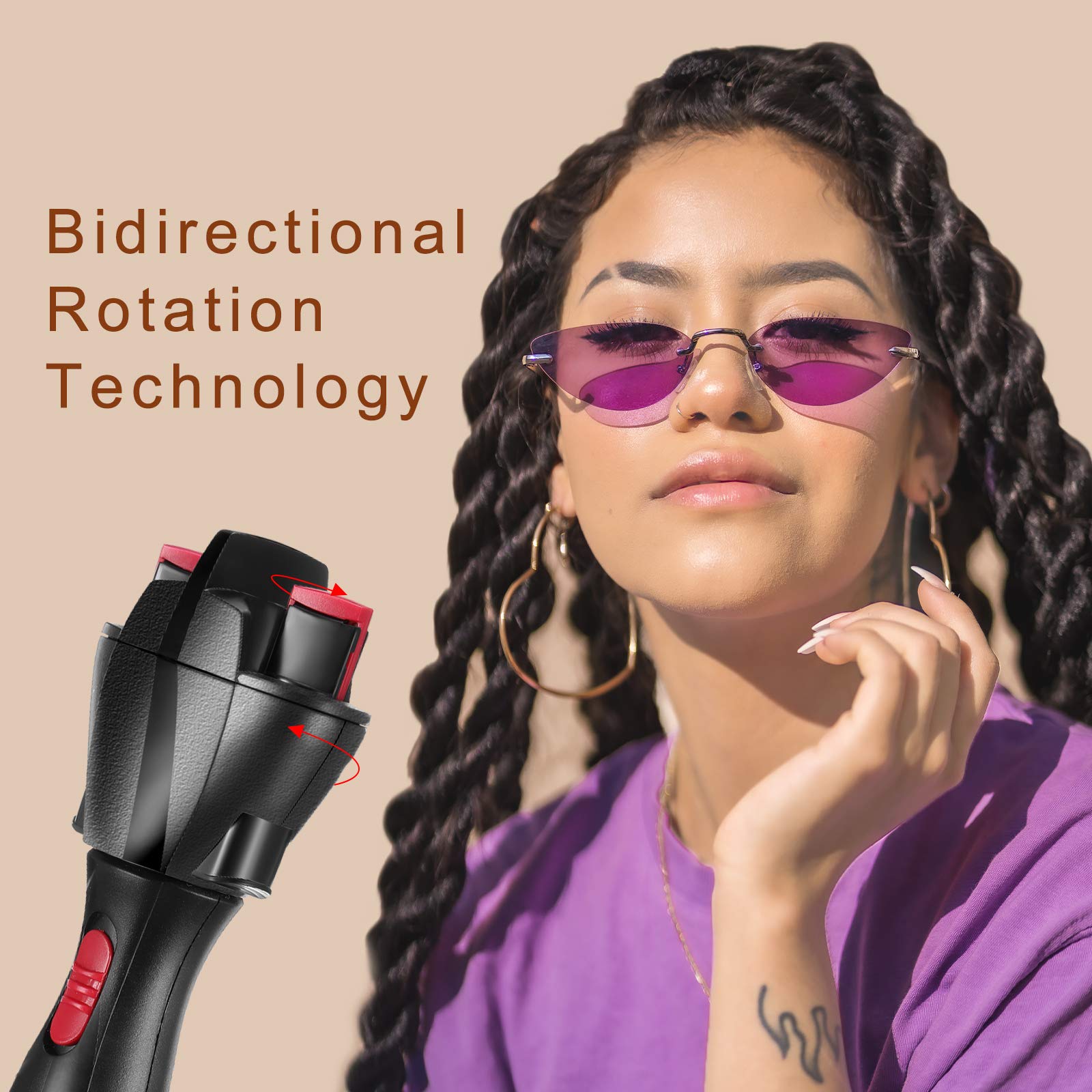 Black electronic hair twister tool showing the dual hairpin clips close up