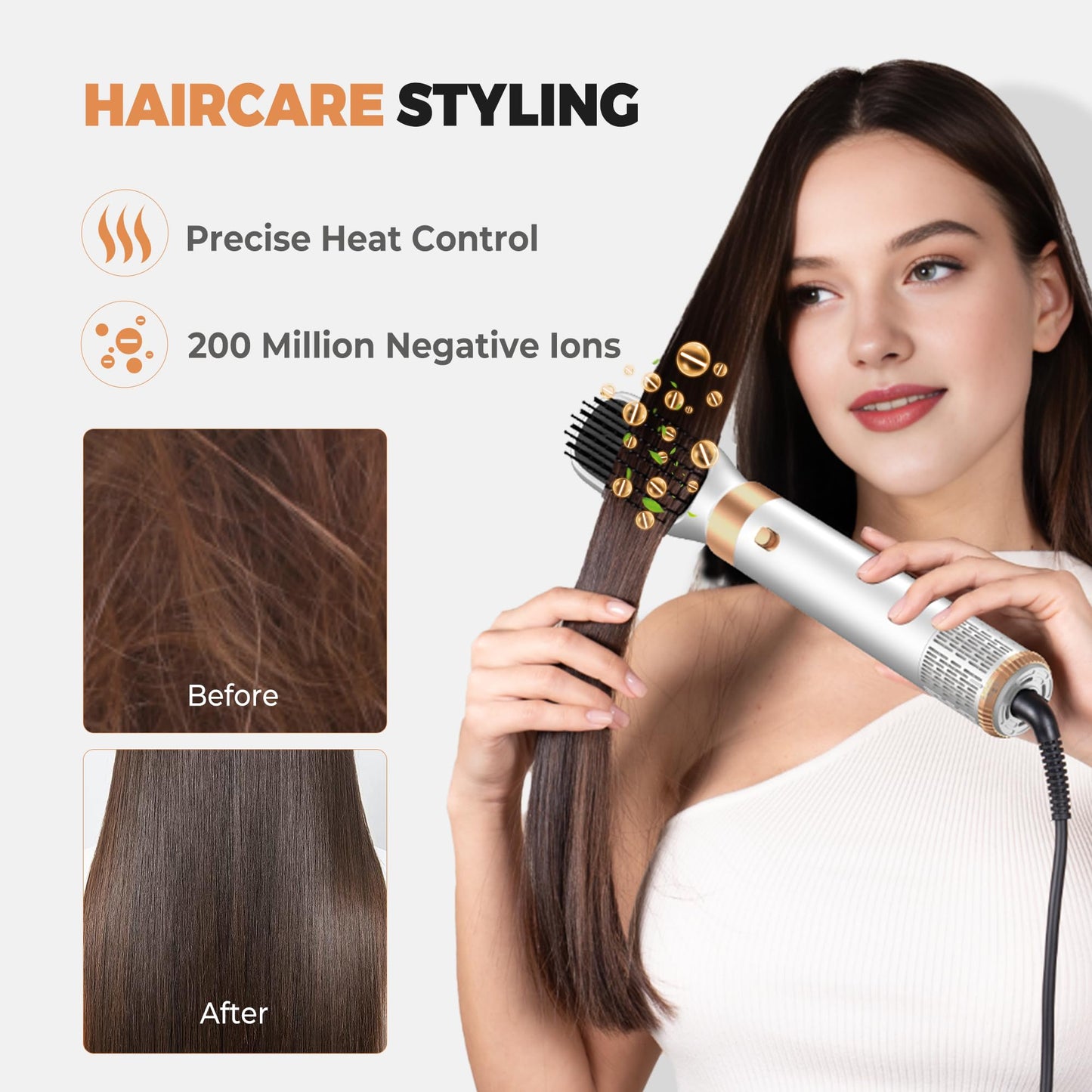Premium white and gold 6 in 1 hot air styler complete box packaging set
