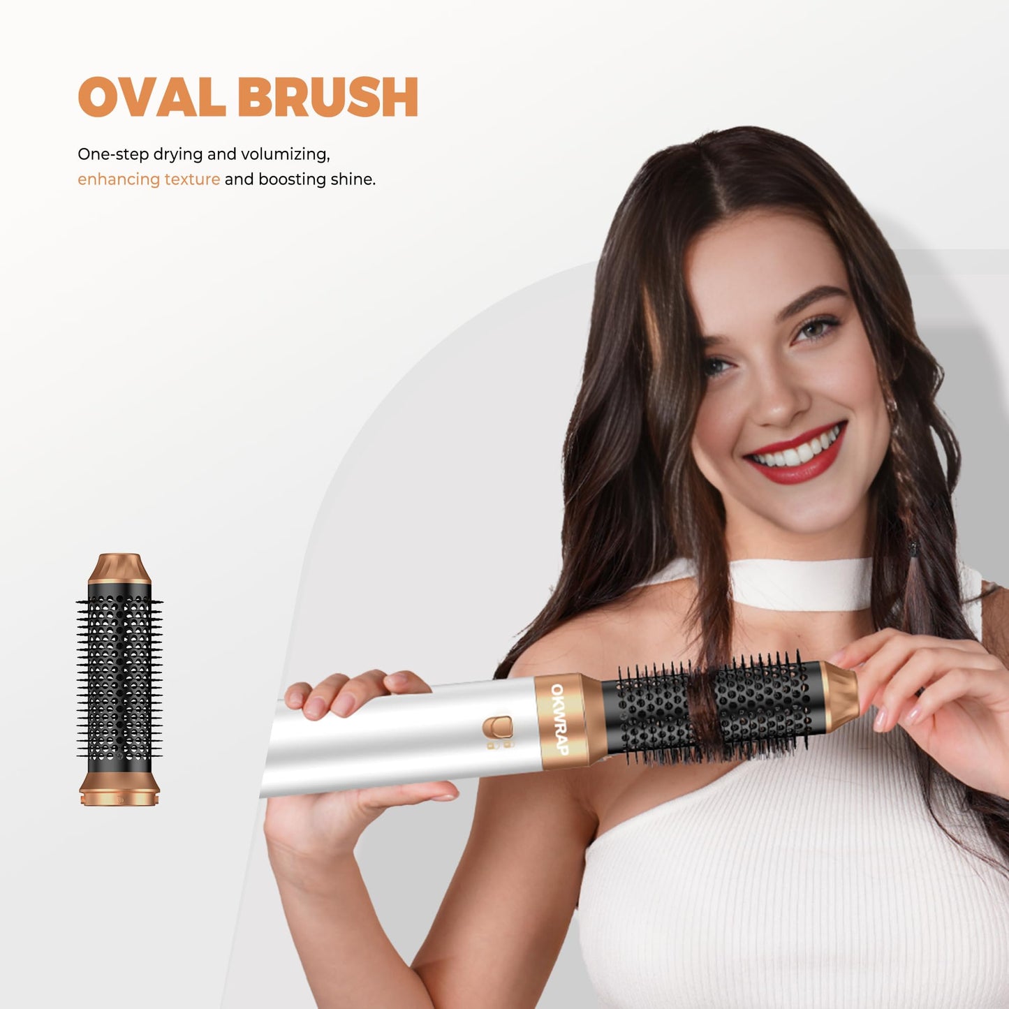 Close up view of the tourmaline ceramic oval volumizing brush attachment