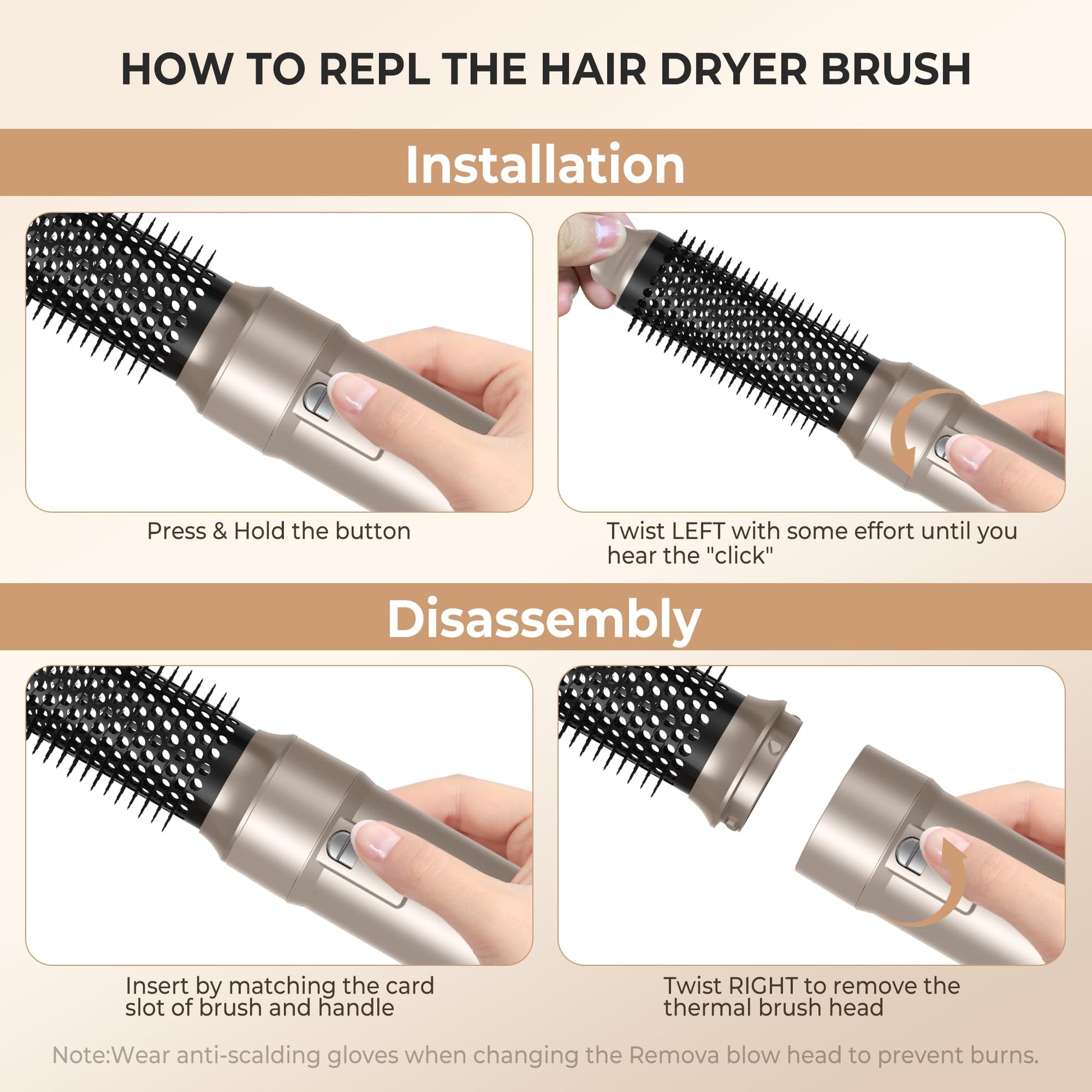 Model using the automatic air curling wand attachment to create bouncy waves with the hot air brush.