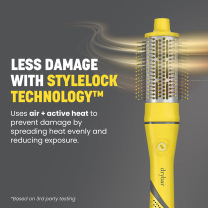 Premium ceramic round brush attachment option for creating voluminous salon-grade blowouts at home.