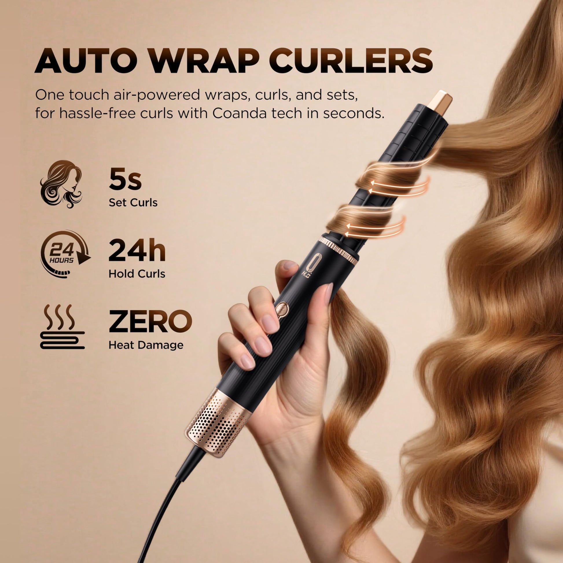 O.H.B ionic hair dryer brush being used for a voluminous home blowout.
