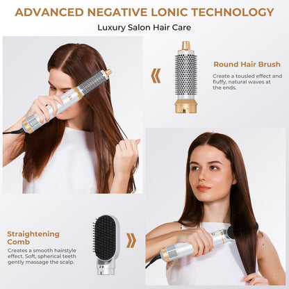 Generica multifunctional blow drying brush head demonstrating volumizing bristles for straight and curly hair.
