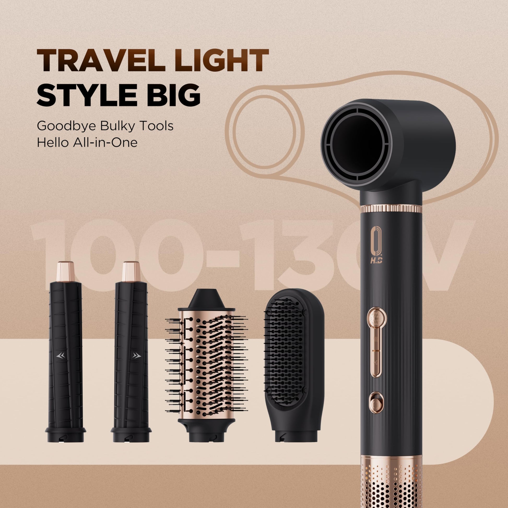 Side view of the O.H.B smoothing brush attachment highlighting the detangling bristles.