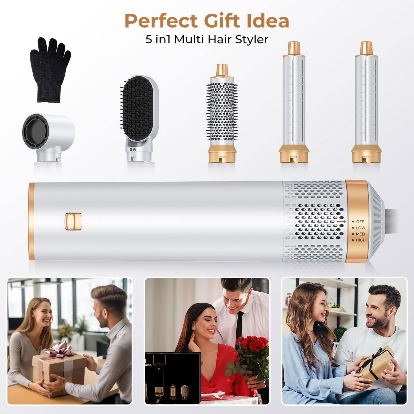 Generica negative ion hair styler kit arranged neatly inside a premium gift box presentation.