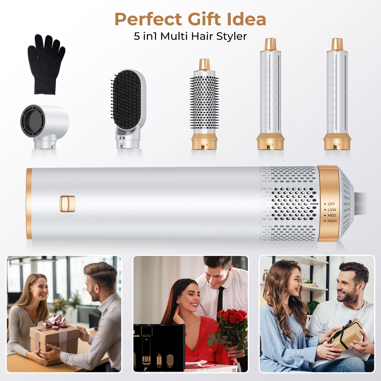 Generica negative ion hair styler kit arranged neatly inside a premium gift box presentation.
