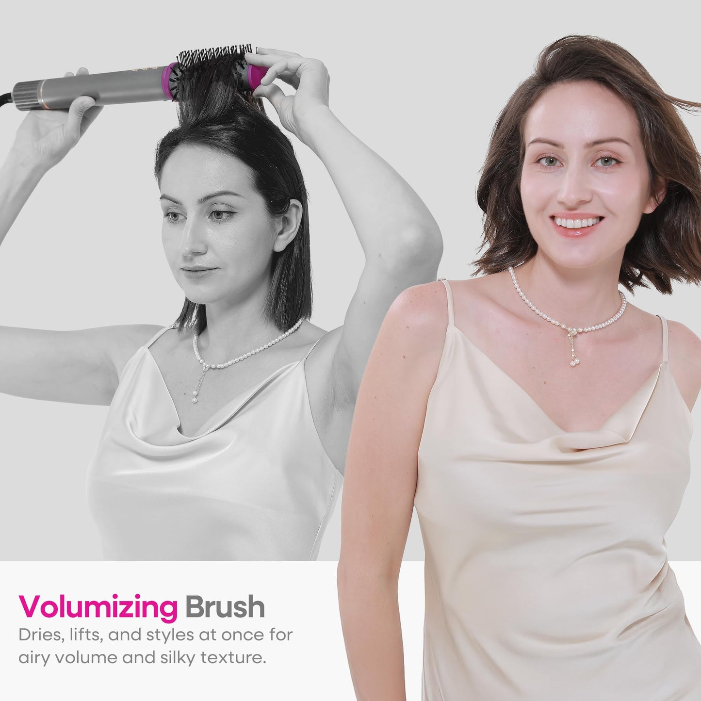 BLURISM negative ion blow dryer brush head showing the high quality ceramic bristles for smooth styling