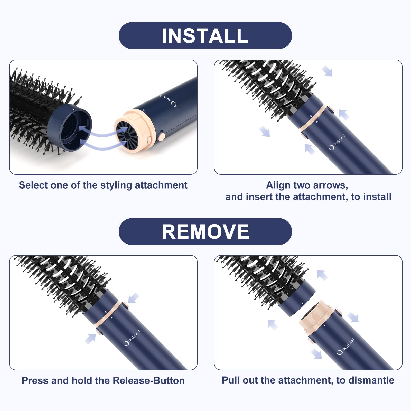 Rear air inlet filter and speed control buttons on the premium Prussian Blue hair styler handle.
