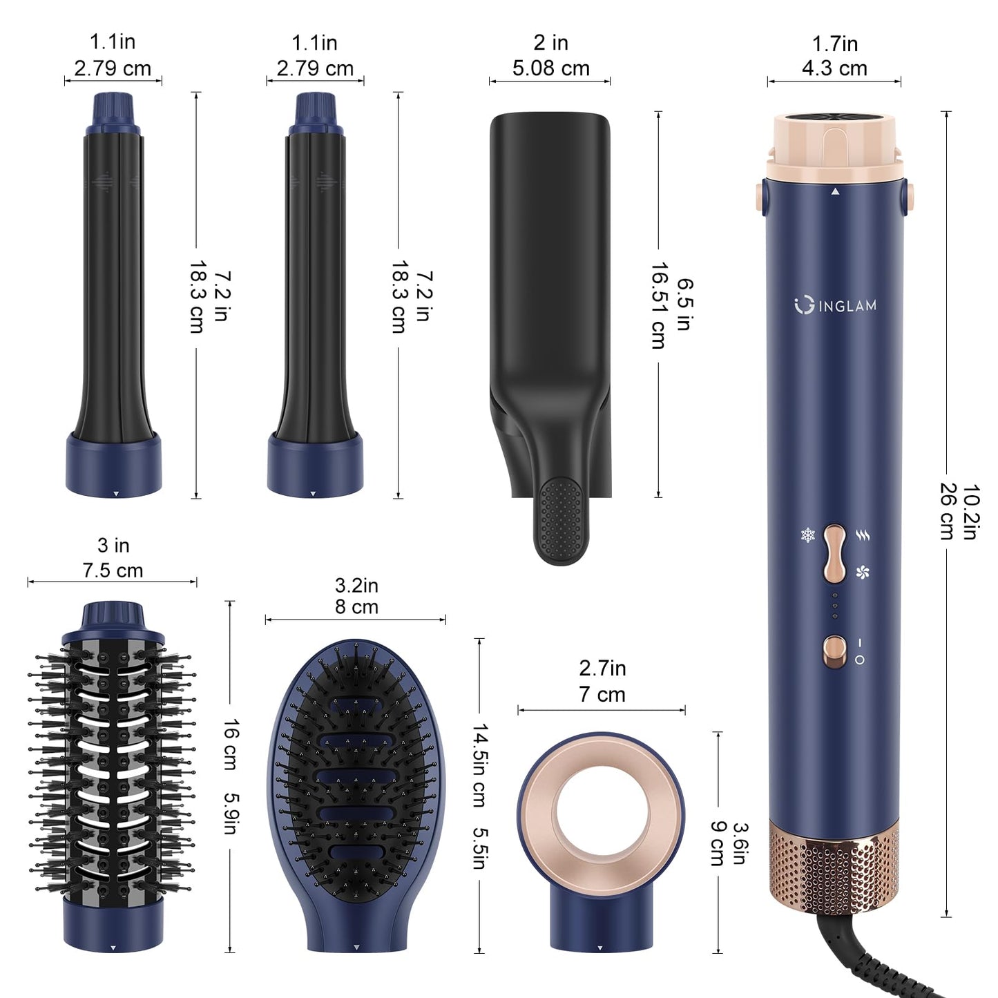 Complete IG INGLAM premium beauty set unboxed with all accessories laid out neatly on a surface.