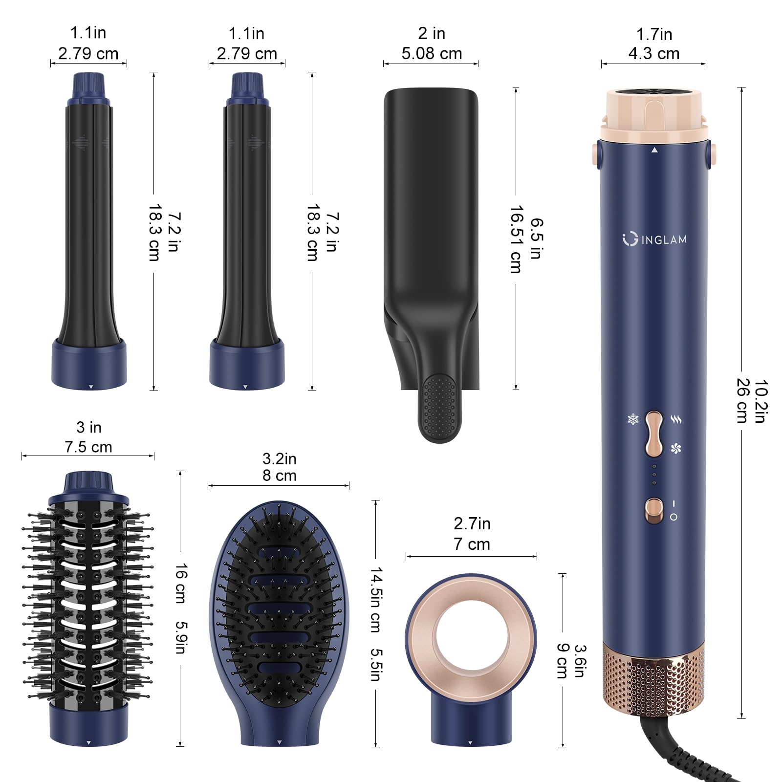 Complete IG INGLAM premium beauty set unboxed with all accessories laid out neatly on a surface.