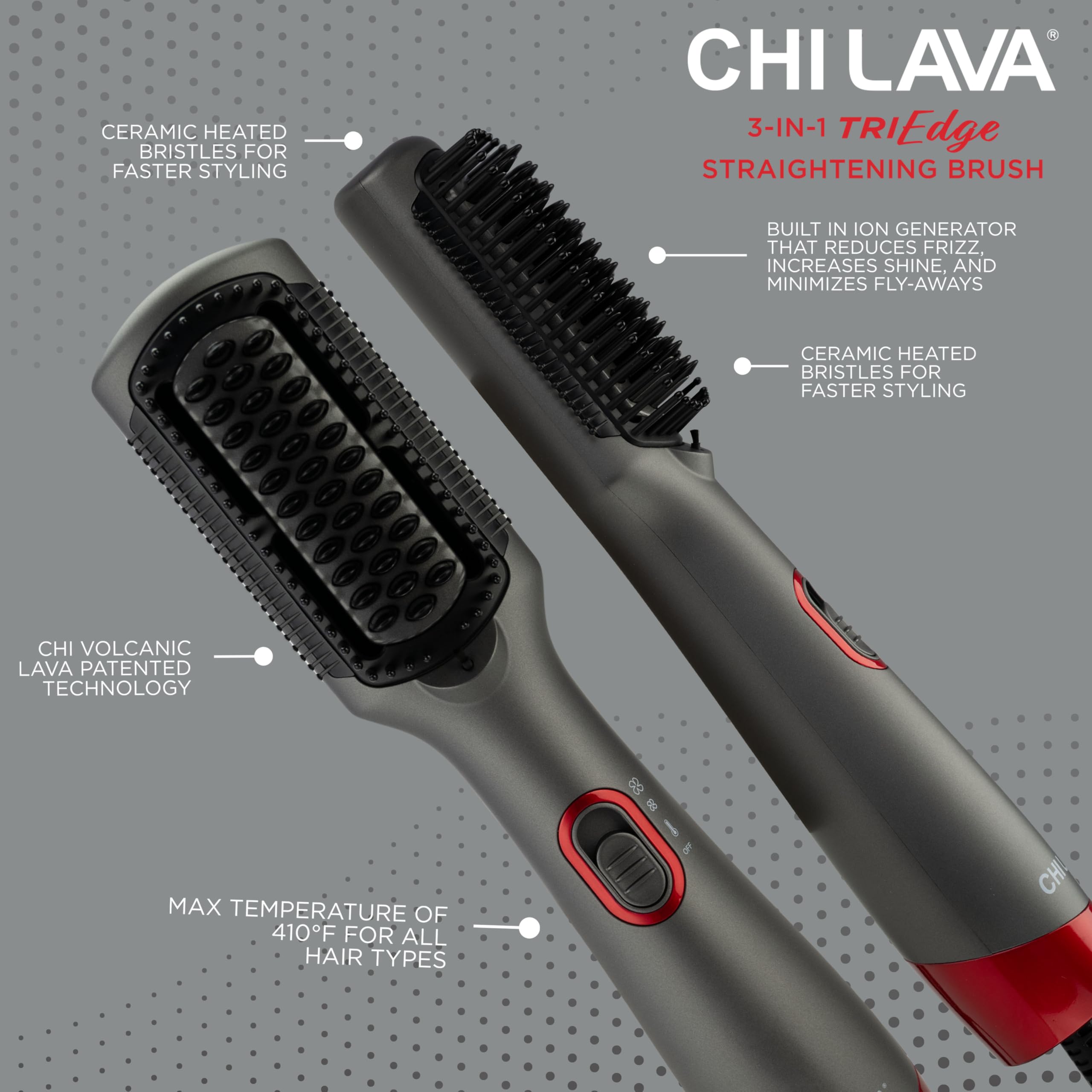 CHI 3-in-1 hair straightener dryer comb volcanic ceramic bristles