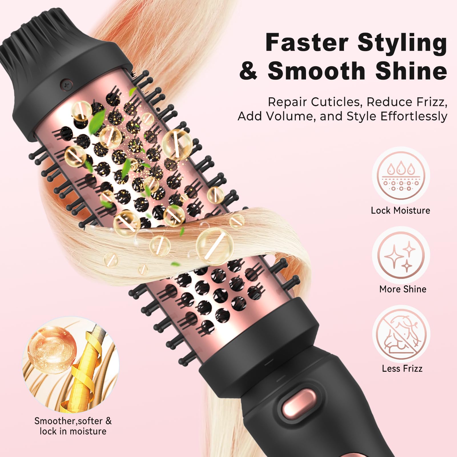 Atopskins heated curling iron brush displaying the digital LCD temperature settings screen
