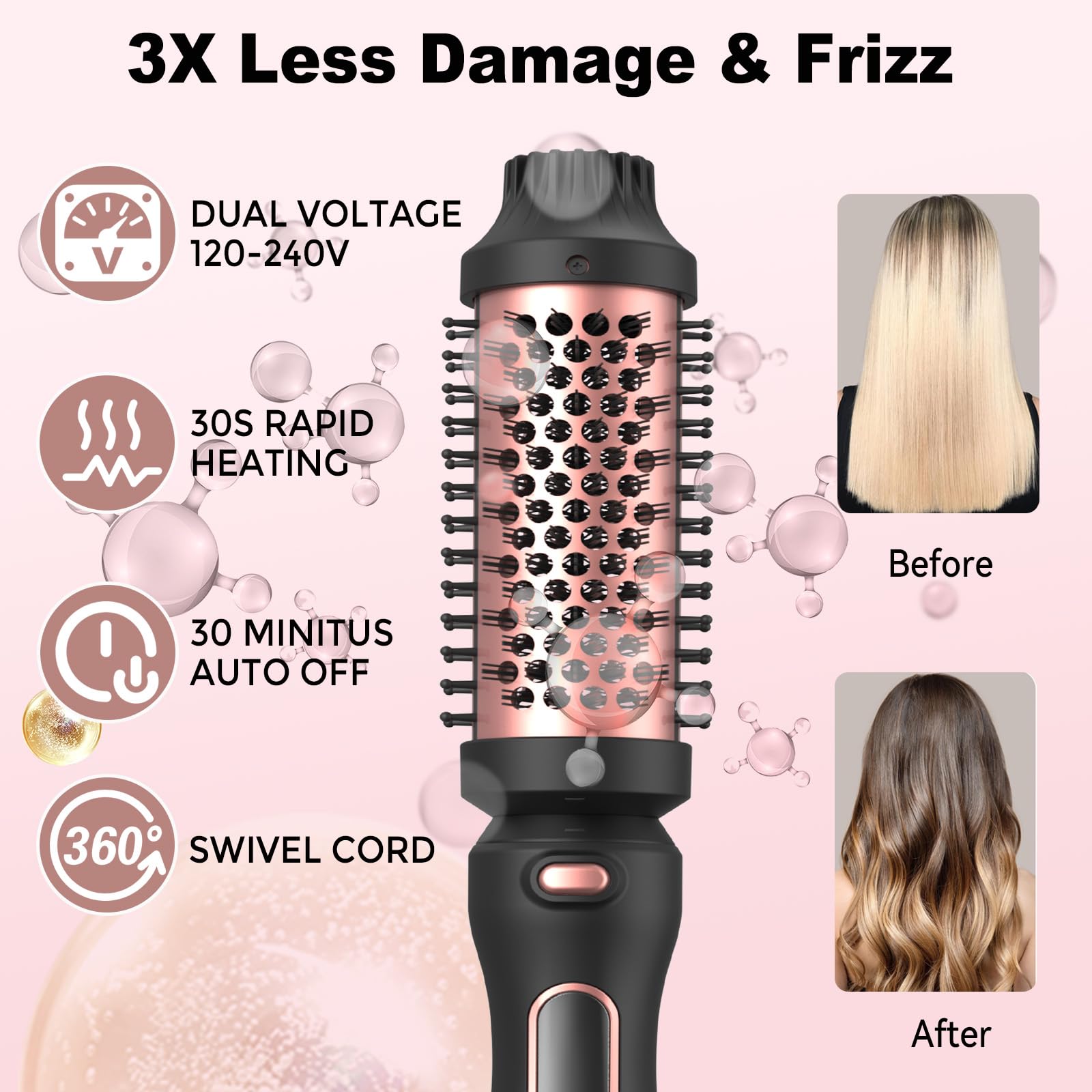 Close up of the nylon bristles on the Atopskins volumizing heated round brush head
