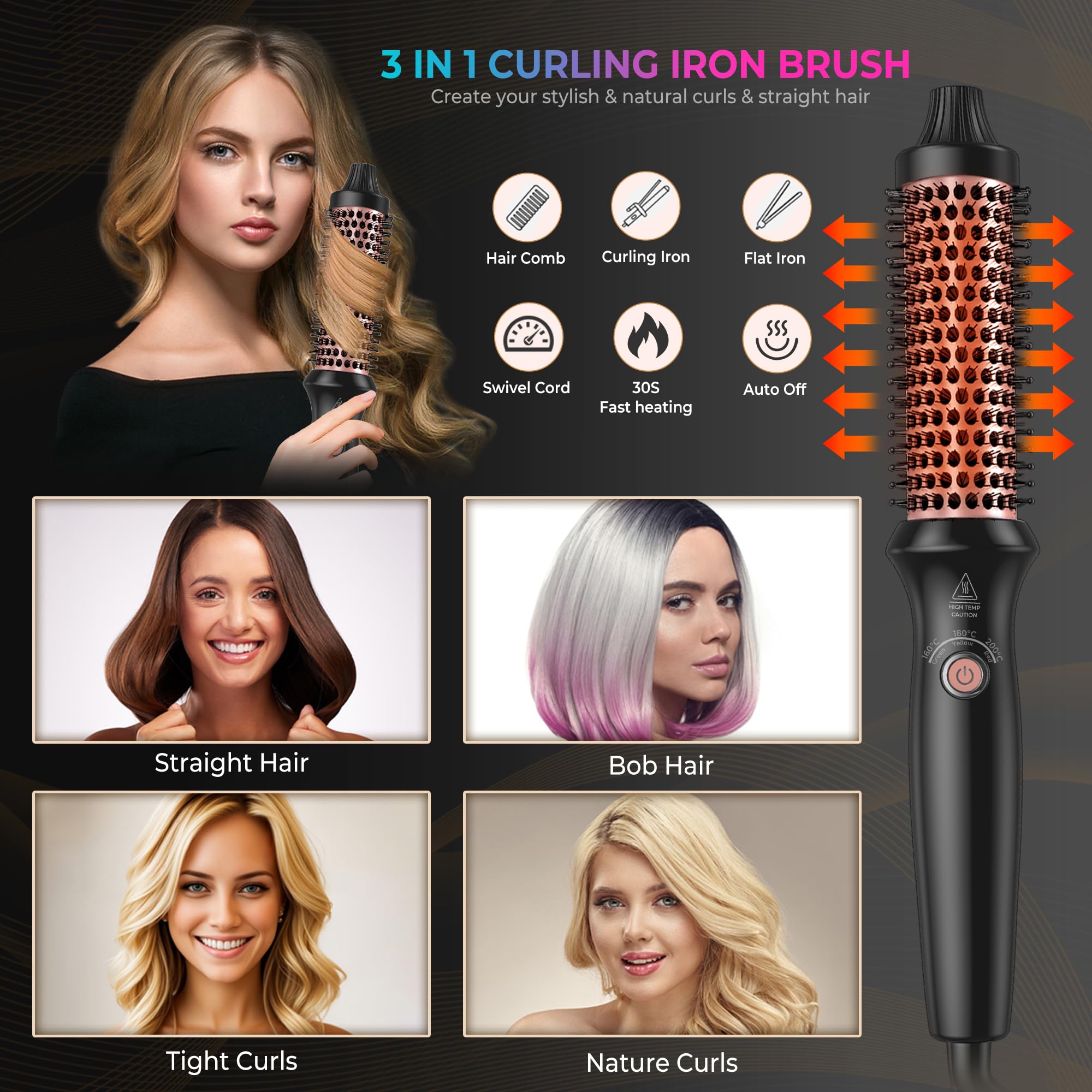 Yitrust heated round brush showing the 1.5 inch tourmaline ceramic ionic bristles.