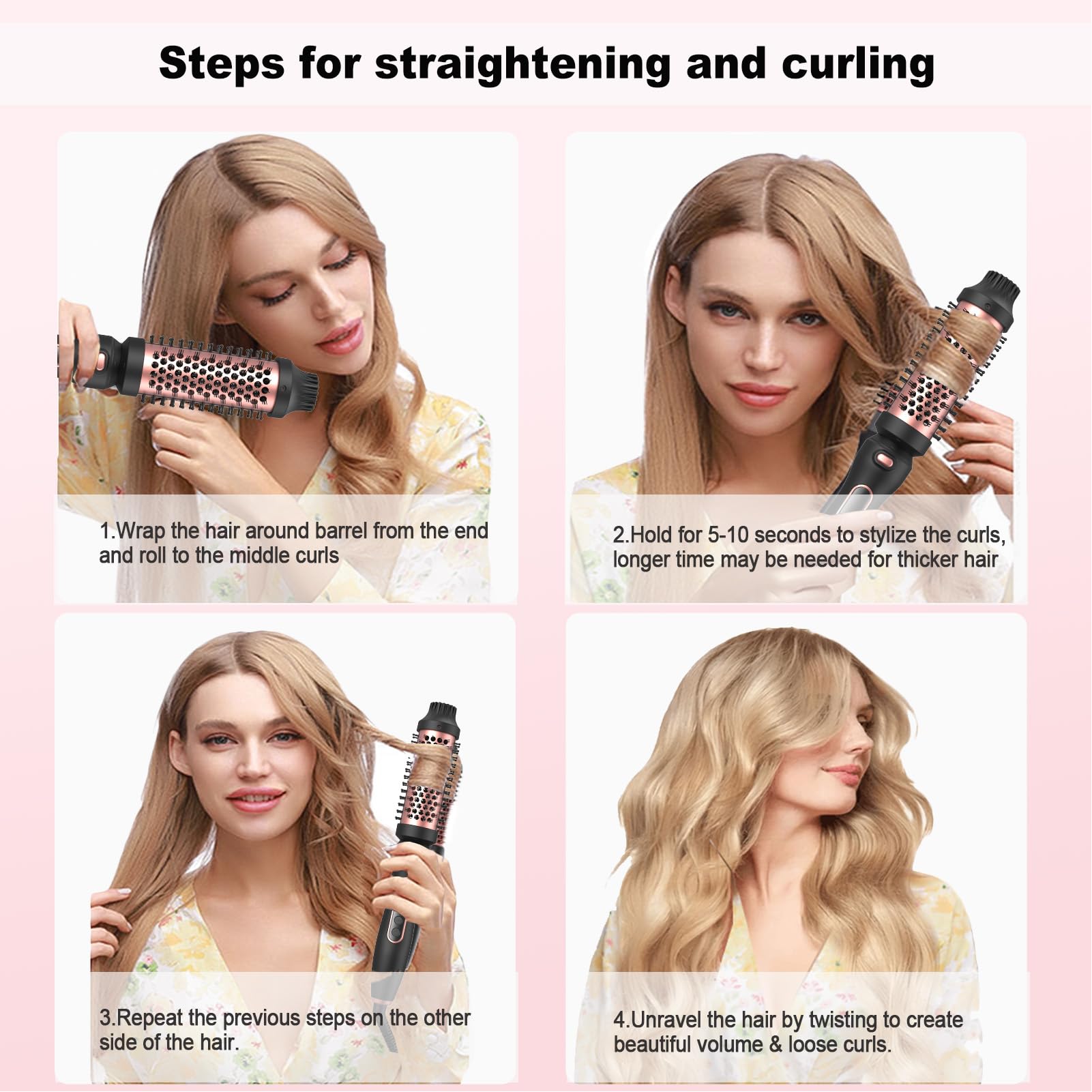 Complete Atopskins pink heated styling kit with three barrels and base neatly arranged