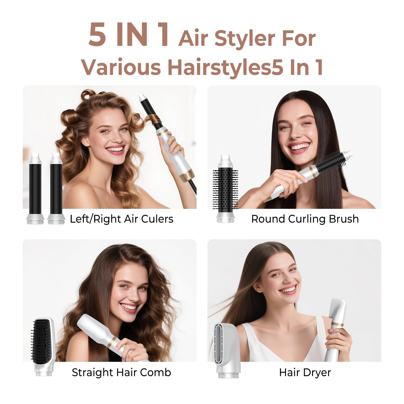 Trylater ionic blow dryer brush with air style wrap attachment creating curls