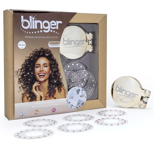 Blinger gold plated styling tool applying clear glass crystals to wavy hair