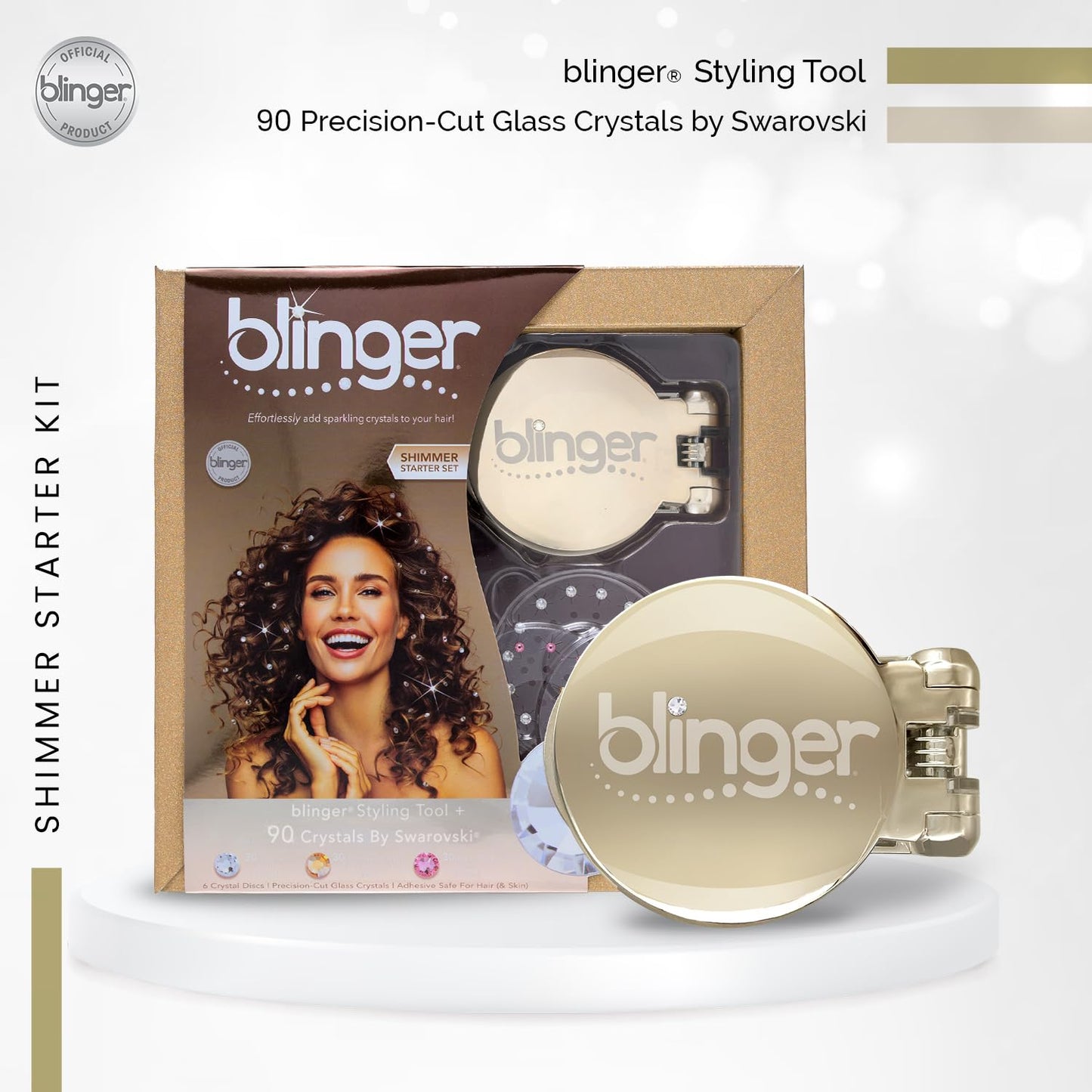 Blinger DIY bedazzler kit box contents including the luxury gold plated device