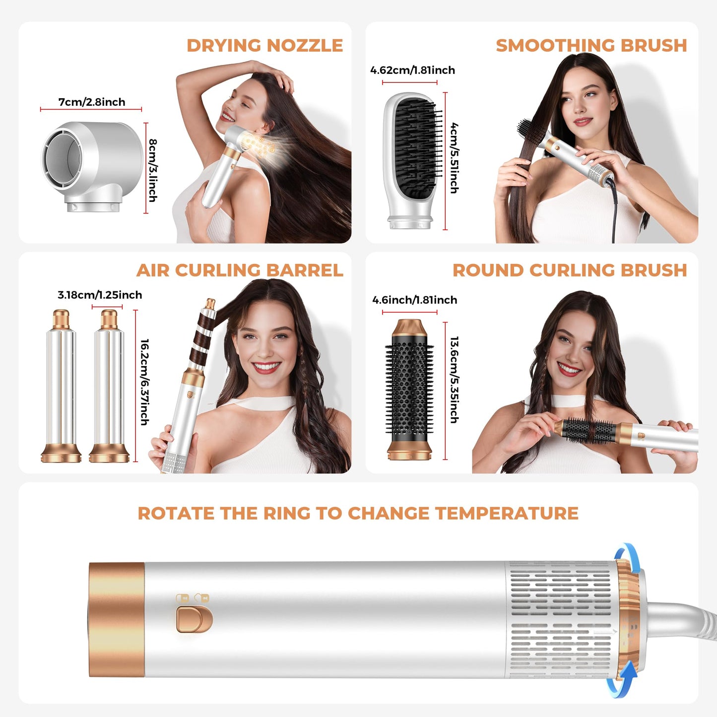 Premium packaging box of the USA imported OKWRAP five in one electric negative ion hair styler.