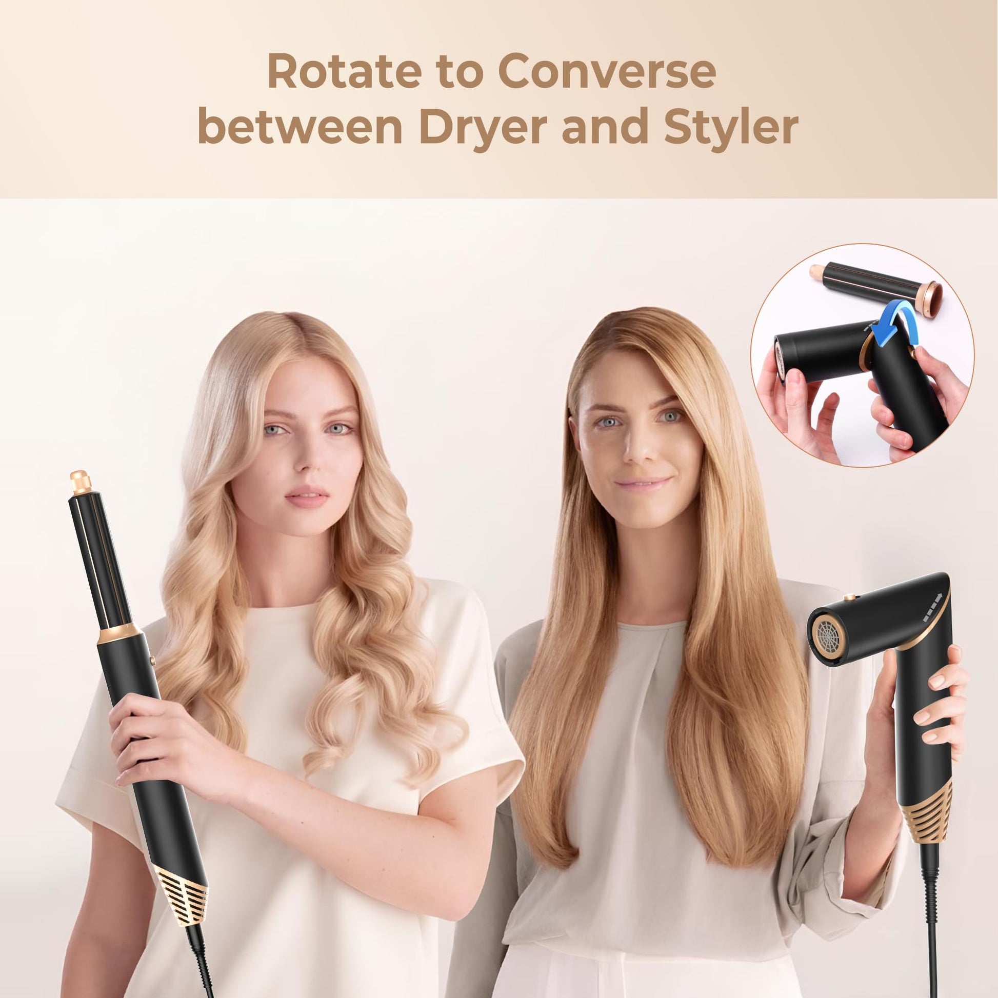 Left and right air curlers attachments for hot air styling brush