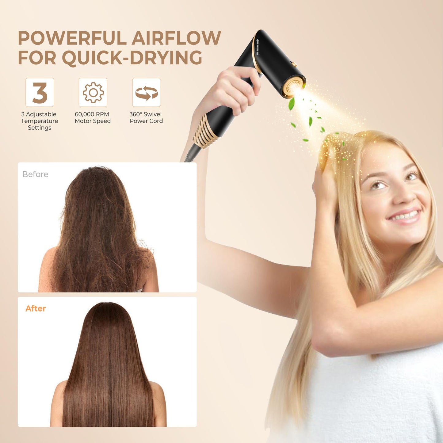 Ionic hair dryer nozzle attachment attached to the main wand