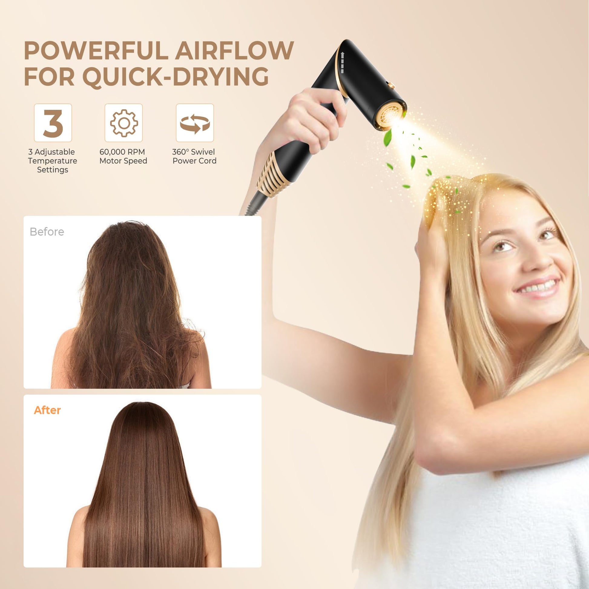 Ionic hair dryer nozzle attachment attached to the main wand